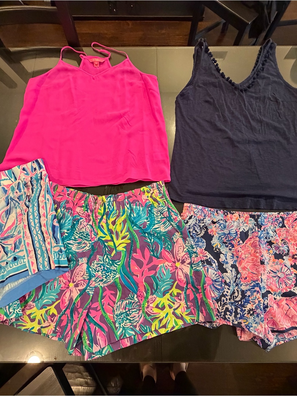 Lilly Pulitzer Bright Pink Camisole & Navy Tank with Floral Shorts Bundle